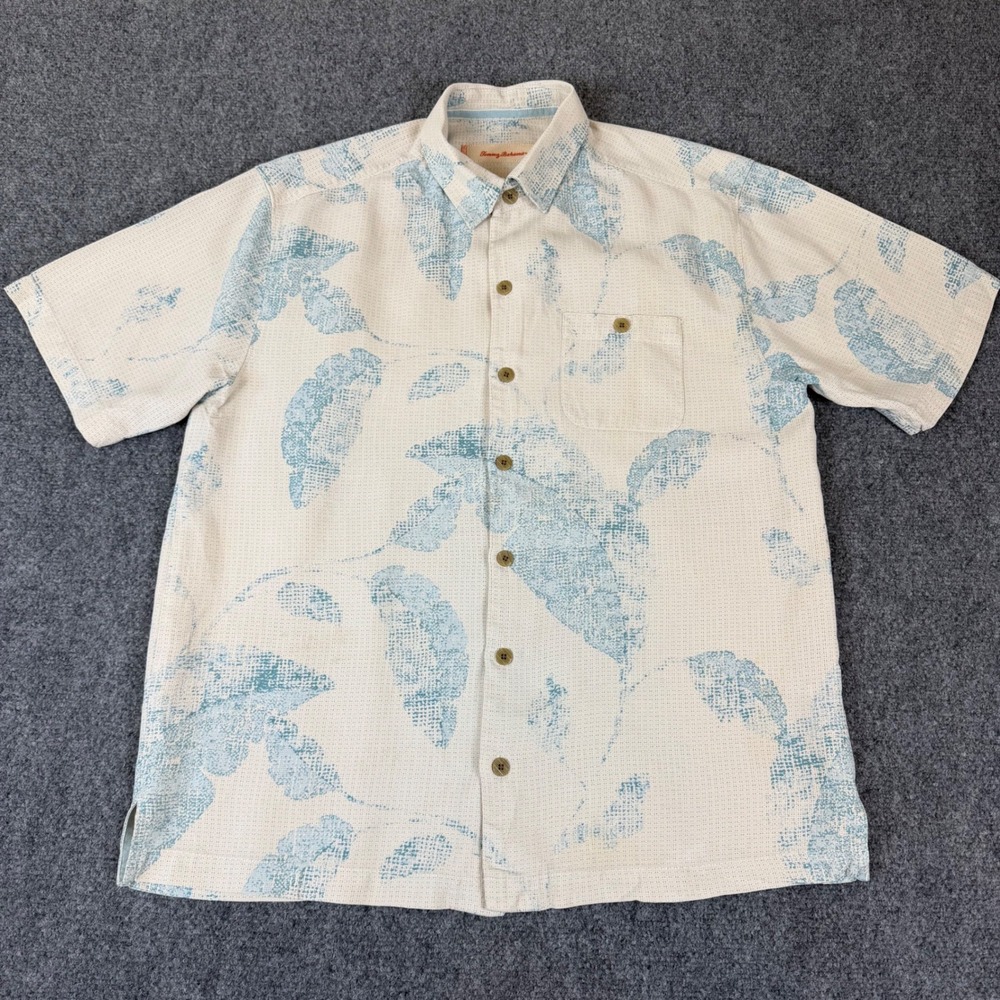 Tommy Bahama Mens Med Silk Tropical Leaf Print Short Sleeve Button Down Shirt